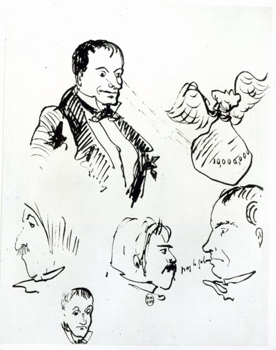 Three Self Portraits and Profiles of Jules Champfleury and Charles Asselineau by Charles Pierre Baudelaire